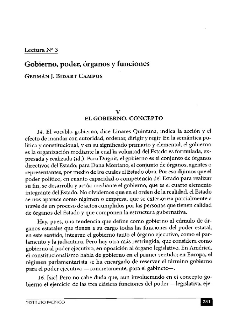 Gobierno, Poder, Órganos y Funciones Germán Bidart Campos PDF