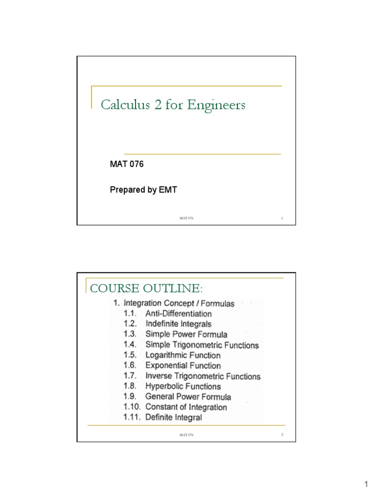 Calculus 2 Integration Course Outline | PDF | Integral | Derivative