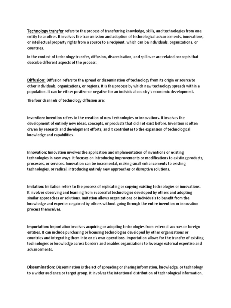 Technology Transfer Refers To The Process of Transferring Knowledge ...