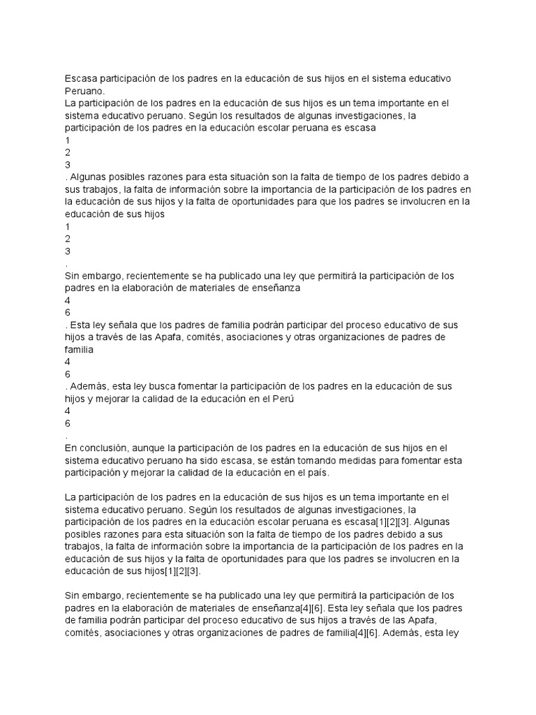 Escasa Participación de Los Padres en La Educación de Sus Hijos en El ...