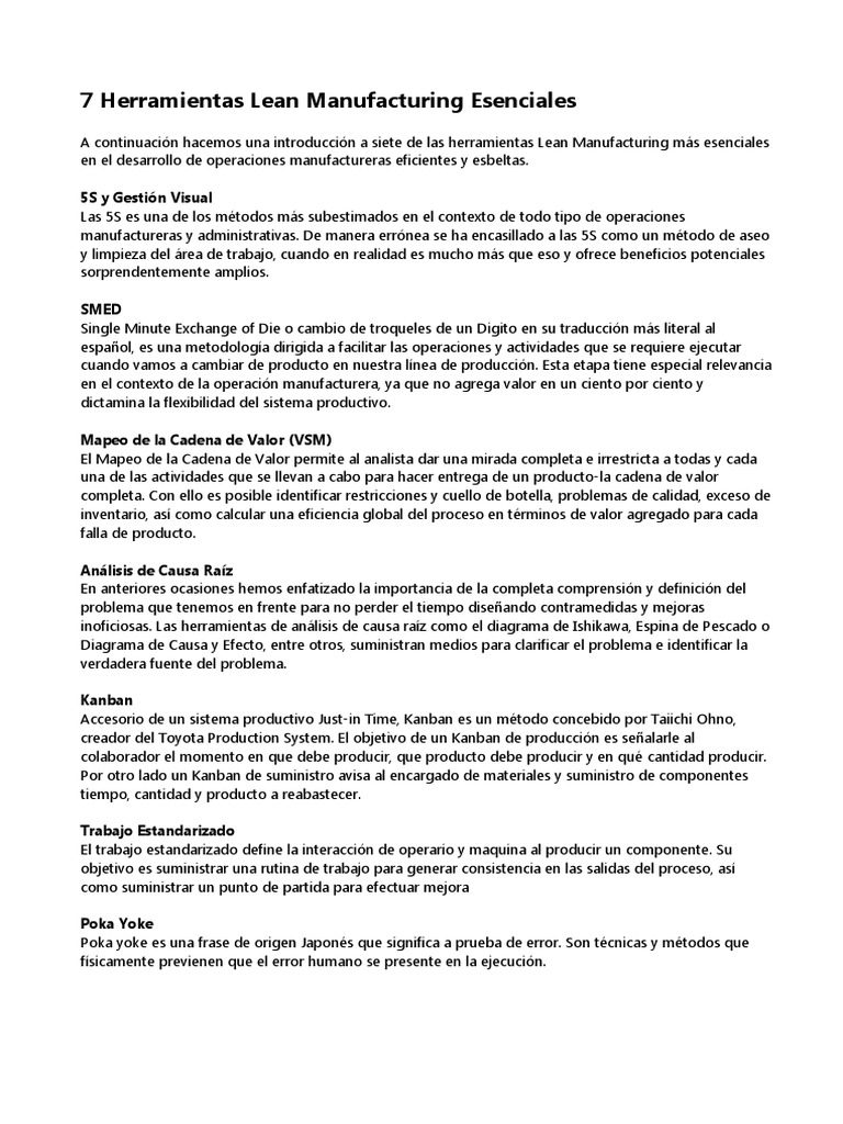 7 Herramientas Clave de Lean Manufacturing | PDF | Lean Manufacturing ...