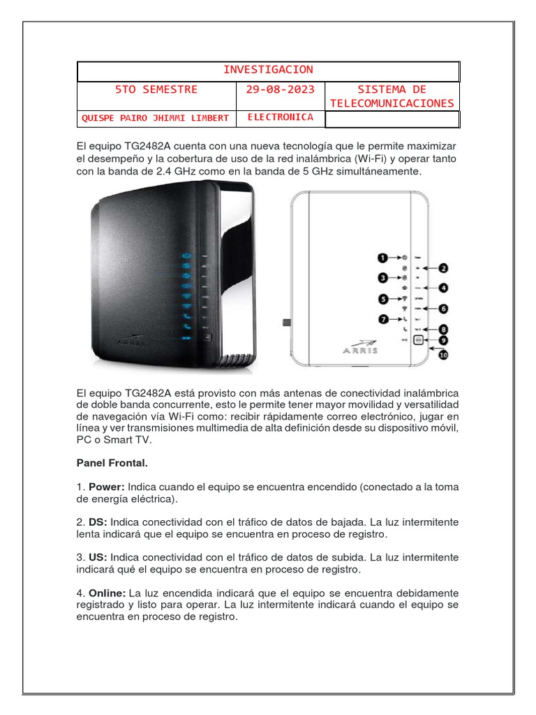 Modem TG2482A: Wi-Fi Doble Banda Eficiente | PDF | USB | Telecomunicaciones