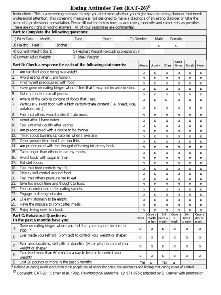 EAT 26 Test PDF 11 1 17 | PDF | Eating | Dieting