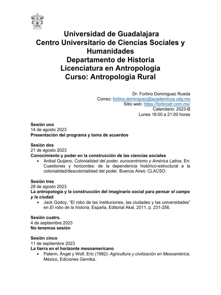Antropología Rural en la UDG 2023 | PDF | México