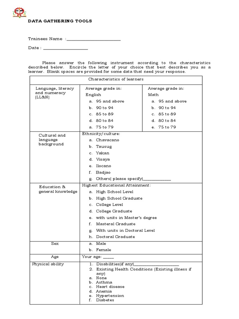 Data Gathering Tools | PDF | Learning | Learning Styles