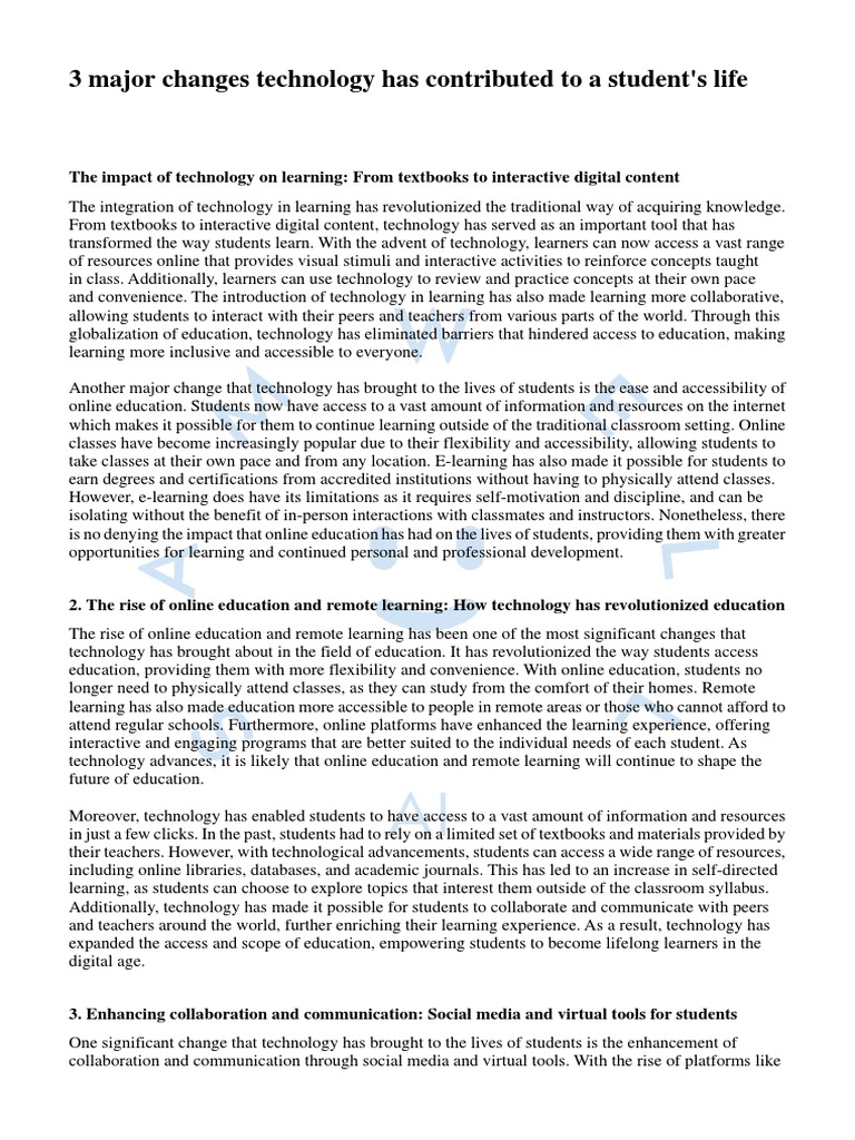 3 Major Changes Technology Has Contributed To A Student's Life | PDF ...