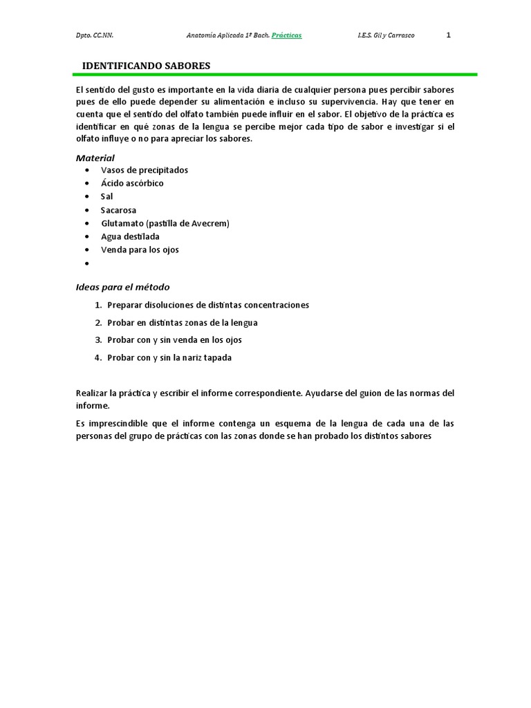 Identificación de Sabores en la Lengua | PDF | Salud y bienestar
