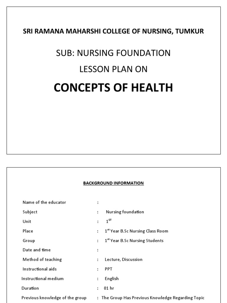 Health Concepts Lesson Plan for Nursing | PDF | Mental Health ...