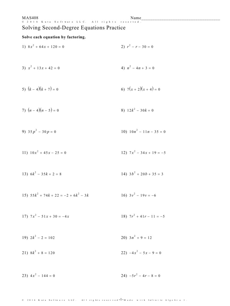 Solving Second-Degree Equations Practice (MAS408) | PDF | Applied ...