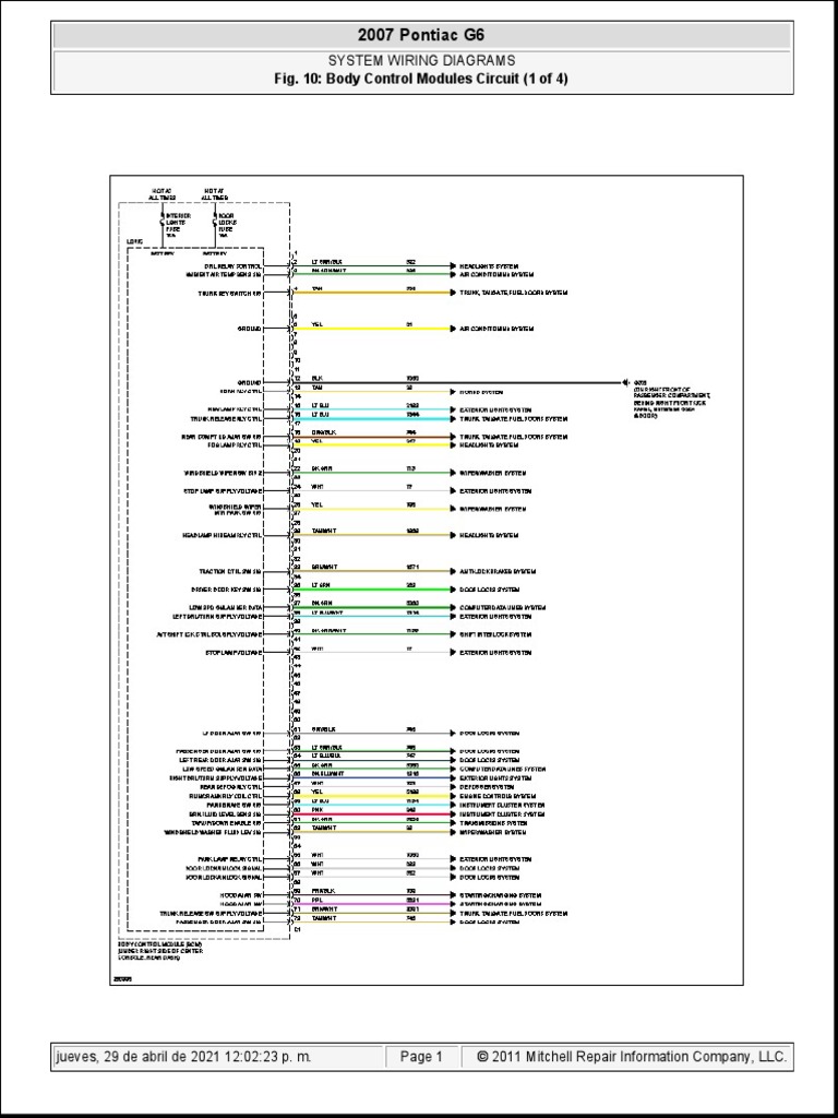 BodyControlModuleCircuit 1 of 4 | PDF