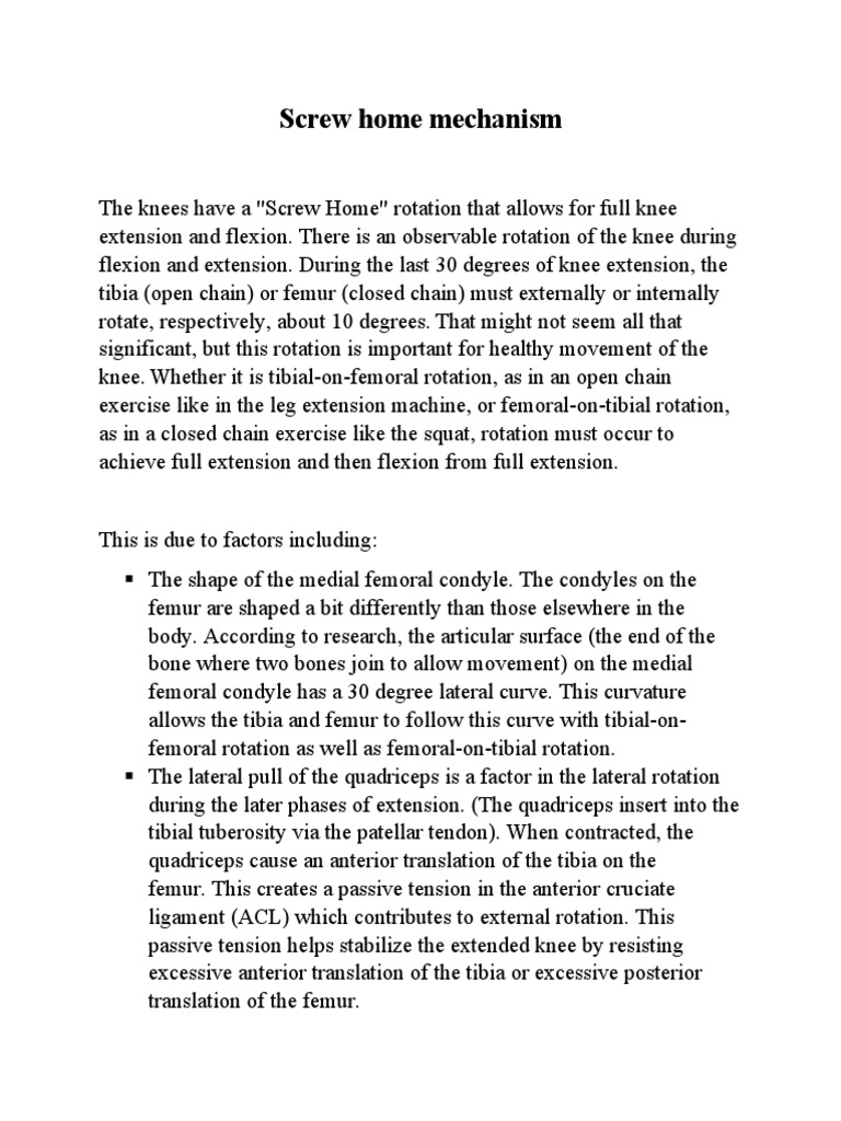 Screw Home Mechanism PDF Knee Musculoskeletal System