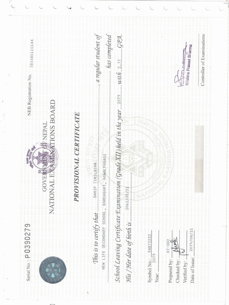 Provisional Certificate PDF