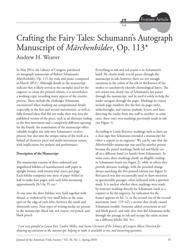 Crafting The Fairy Tales Schumann 39 S Autograph Manuscript of ...