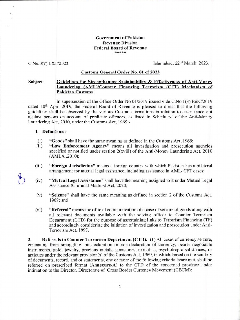 AML/CFT Guidelines for Pakistan Customs | PDF | Money Laundering ...
