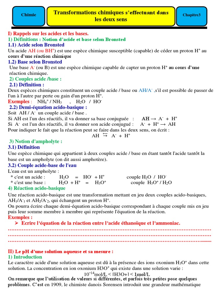 Bases et acides : définitions clés | PDF | Ph | Acide