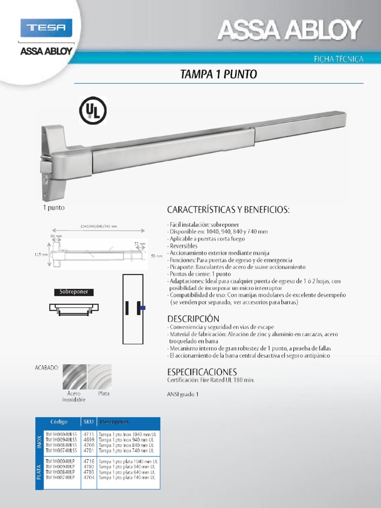 Fichas Tecnicas Barra de Panico Horizontal | PDF