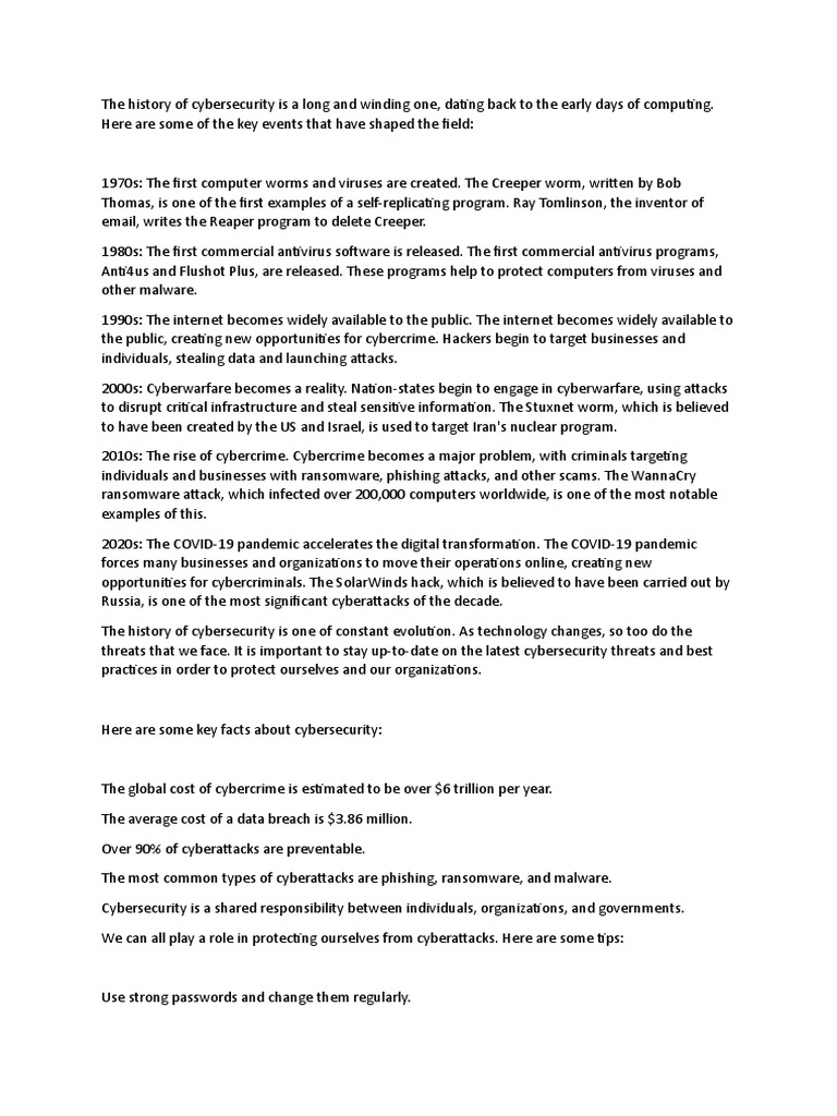 History of Cyber Security PDF Security Computer Security