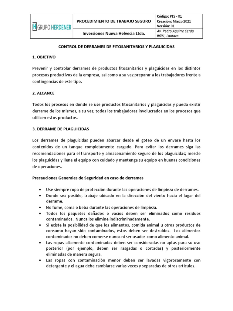 Control de Derrames de Plaguicidas | PDF | Pesticida | Contaminación