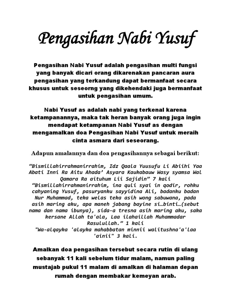 Pengasihan Nabi Yusuf