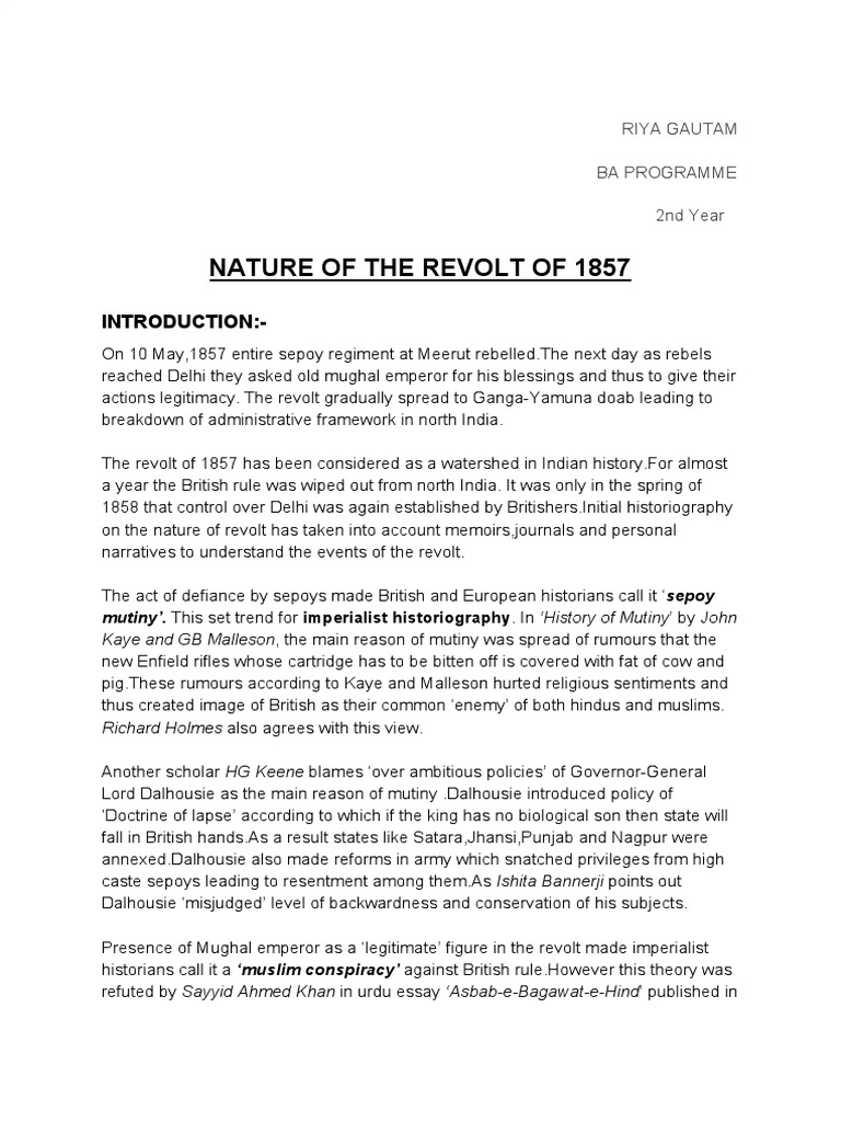 Nature of the 1857 Revolt in India | PDF | Indian Rebellion Of 1857 ...