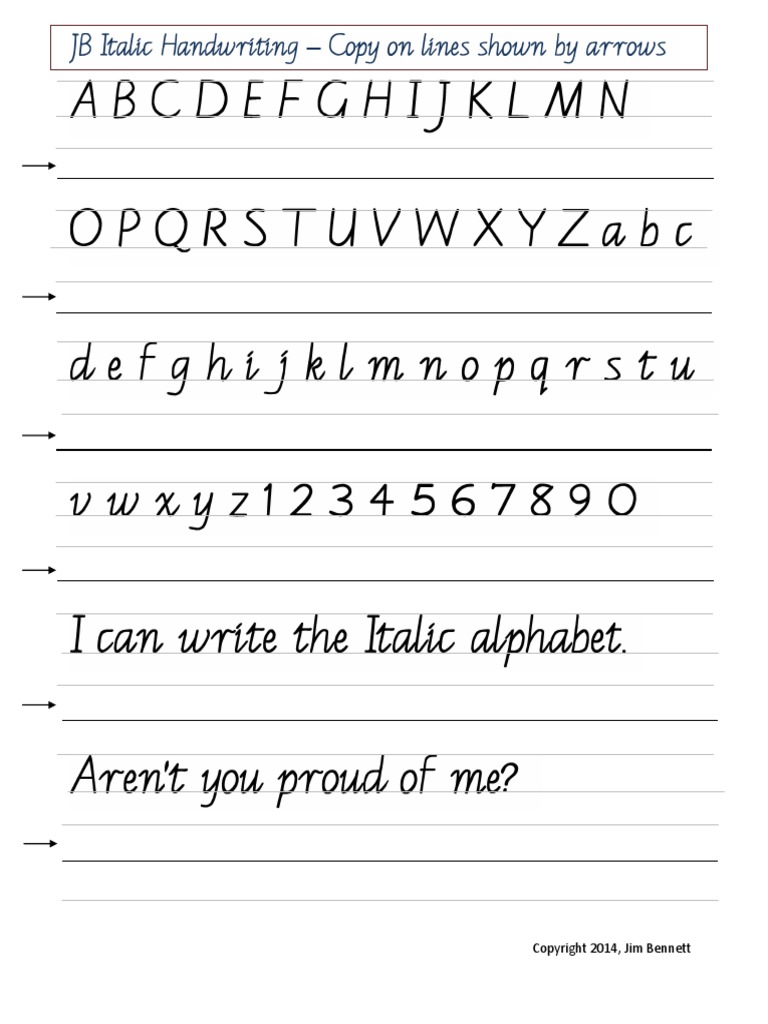 Italic Handwriting Practice Sheet PDF