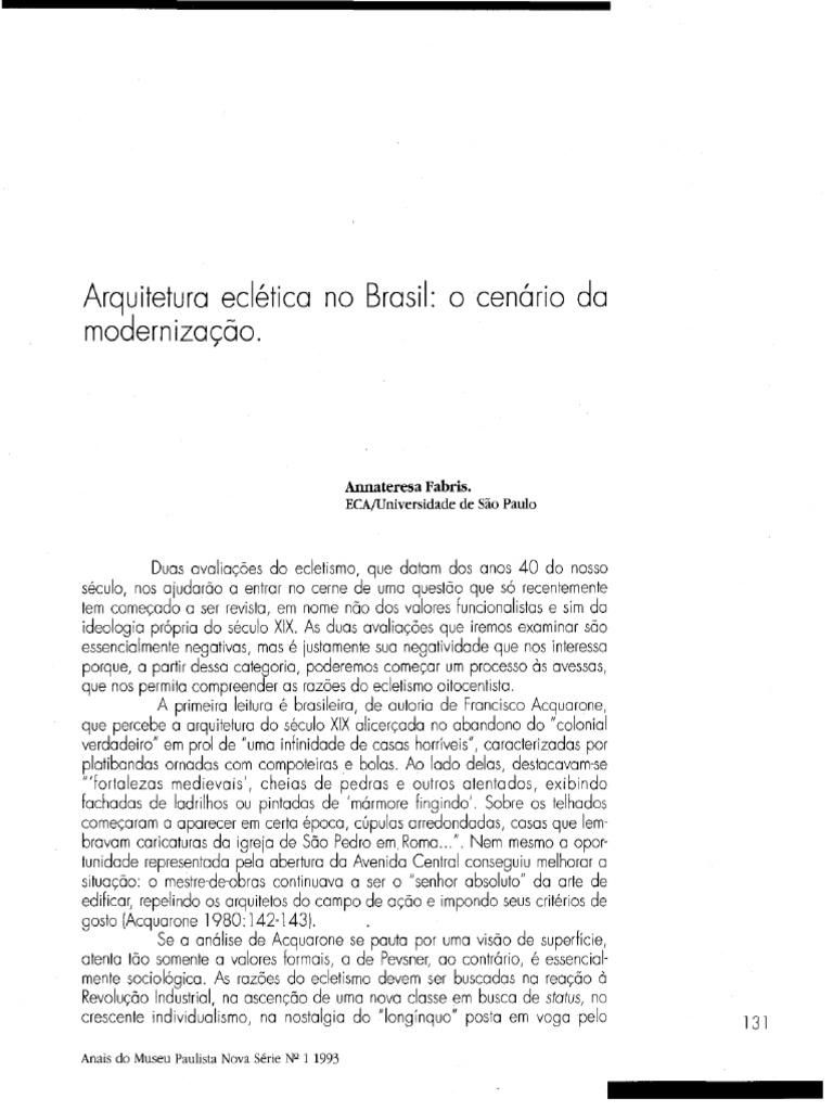 Fabris - Arquitetura Ecletica No Brasil | PDF