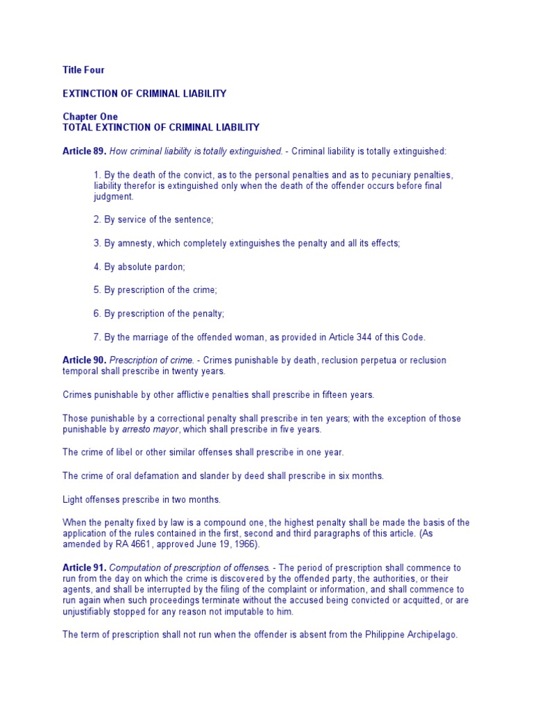 Revised Penal Code Title Four 8999 PDF Statute Of Limitations Pardon