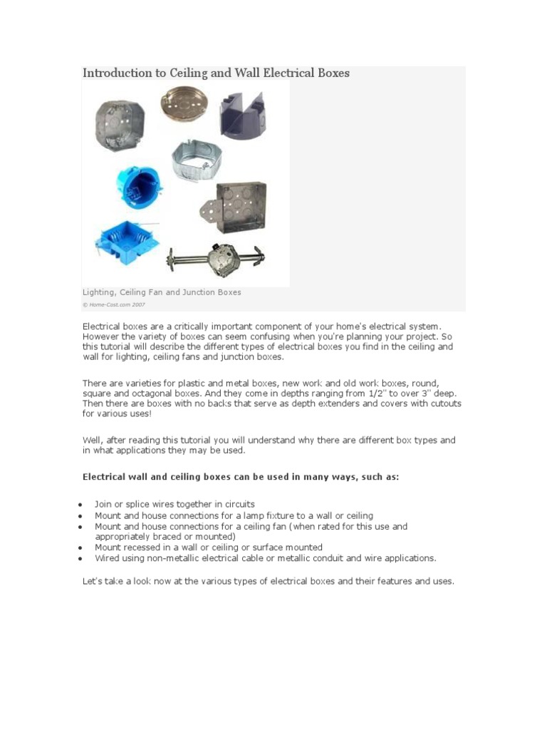 Introduction To Ceiling and Wall Electrical Boxes | PDF