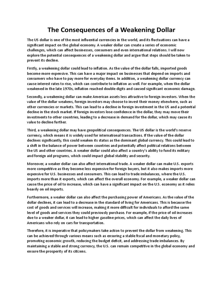 Impact of a Weakening Dollar on Economy | PDF | United States Dollar ...