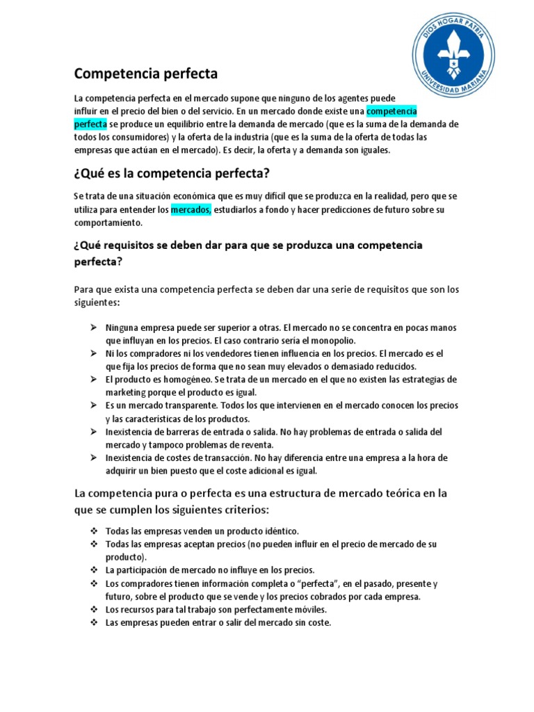 Competencia Perfecta | PDF | Mercado (economía) | Competencia perfecta