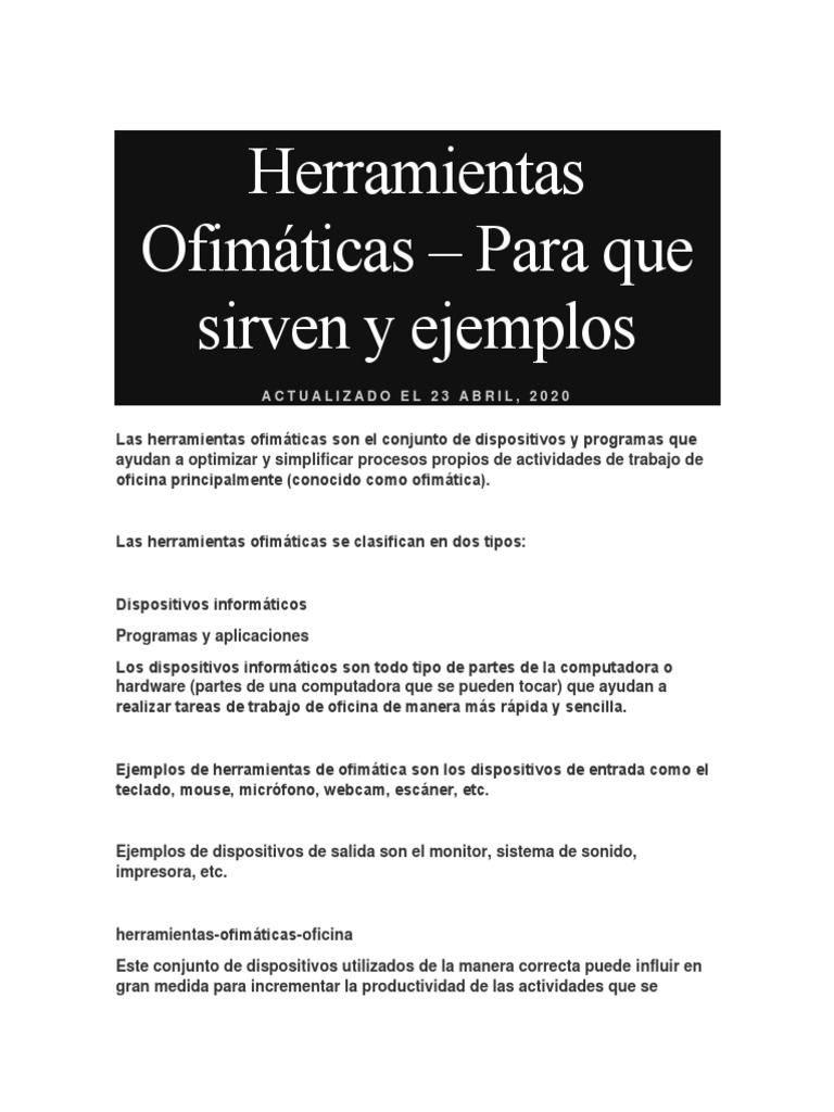 Herramientas ofim ticas ejemplos pdf microsoft office software de