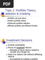 Topic 2: Portfolio Theory, Selection & Investing