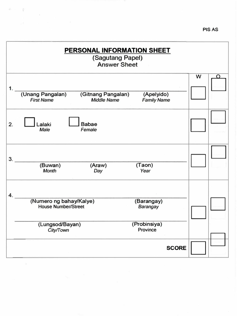 PIS Personal Information Sheet | PDF