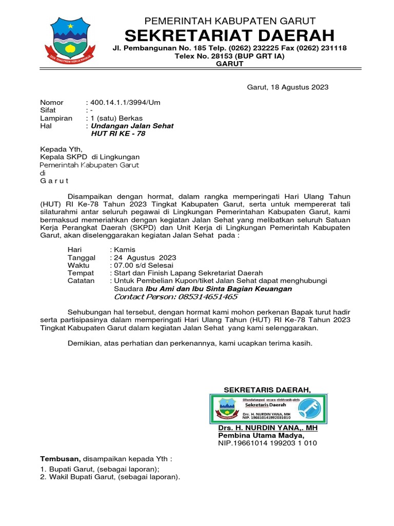 Undangan Jalan Sehat HUT RI ke-78 SKPD | PDF