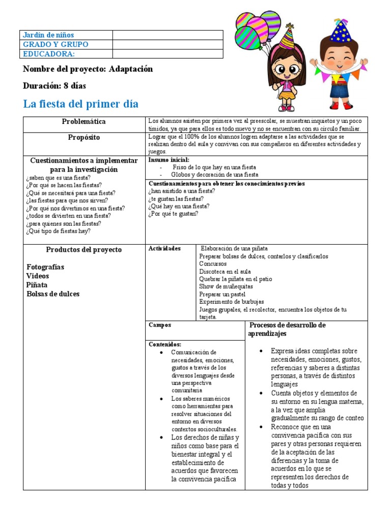 Fiesta de Adaptación Infantil | PDF | Educación de la primera infancia
