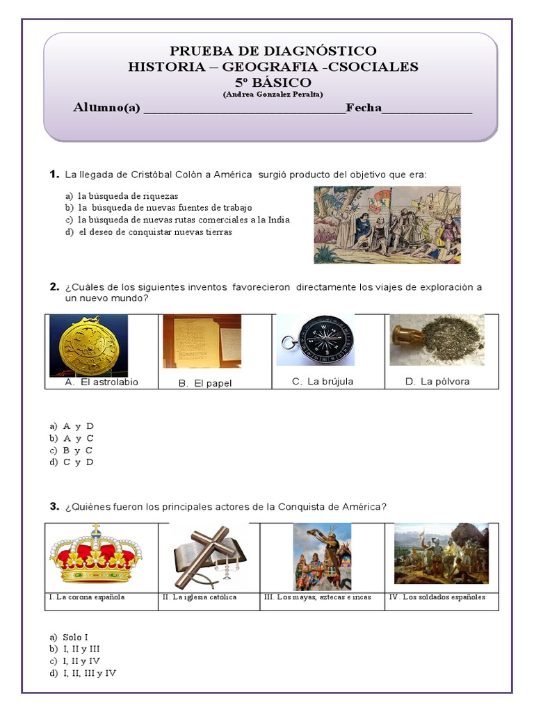 Diagnostico historia 5° PDF Nueva españa Colonización europea de