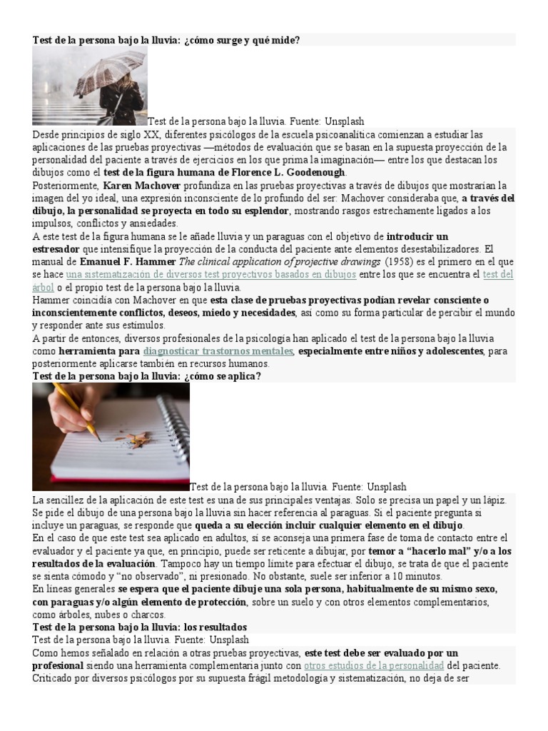Test de La Persona Bajo La Lluvia | PDF | Abuso infantil | Trauma ...