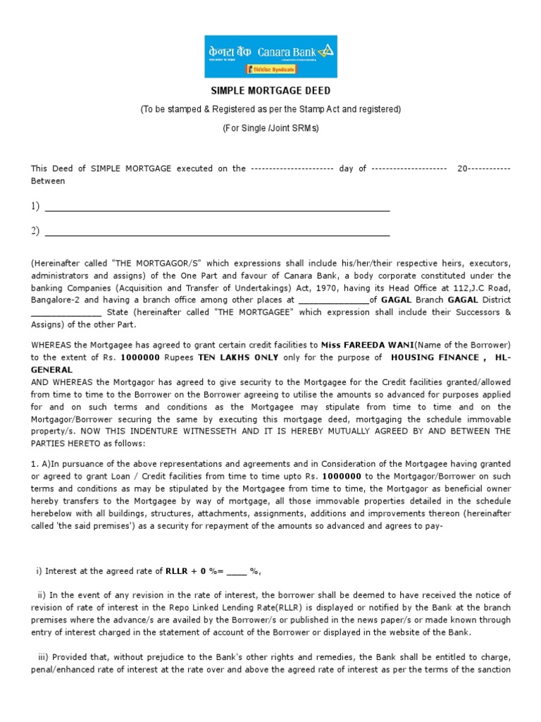 Simple Mortgage Deed (NRM) | PDF | Law