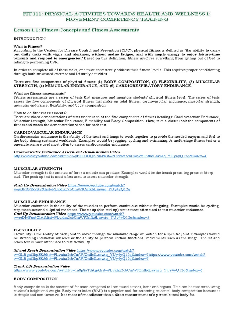 Fitness Assessment and Exercise Principles | PDF | Anatomical Terms Of ...