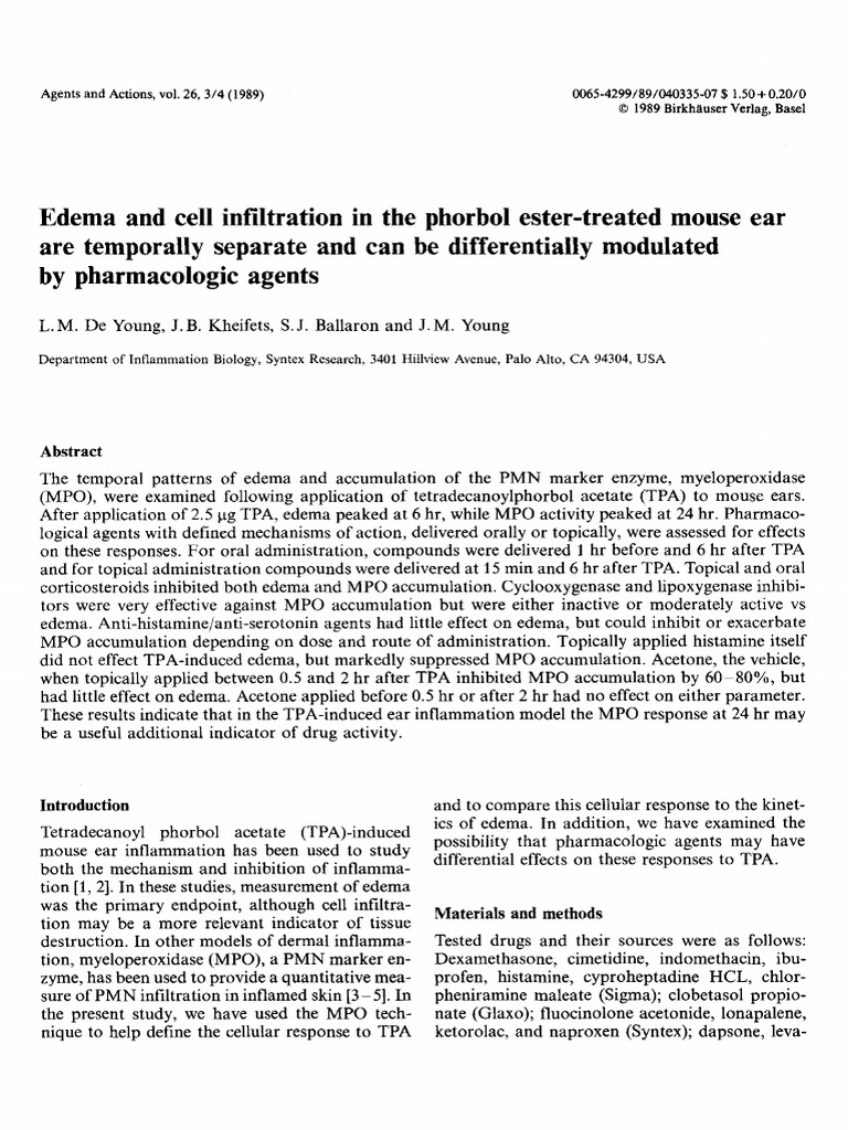 Edema and MPO Response in Mouse Ear | PDF | Enzyme Inhibitor | Inflammation