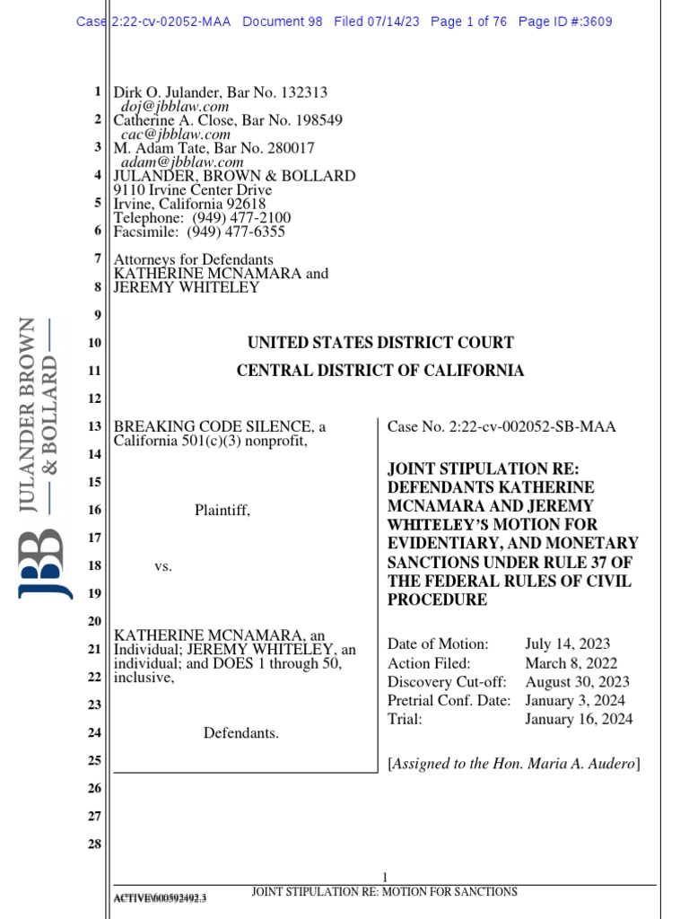 Joint Stipulation For Defendant's Motion For Evidentiary and