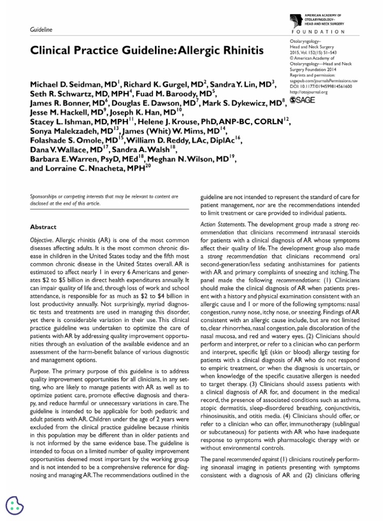 Allergic Rhinitis Practice Guidelines | PDF | Creative Commons ...