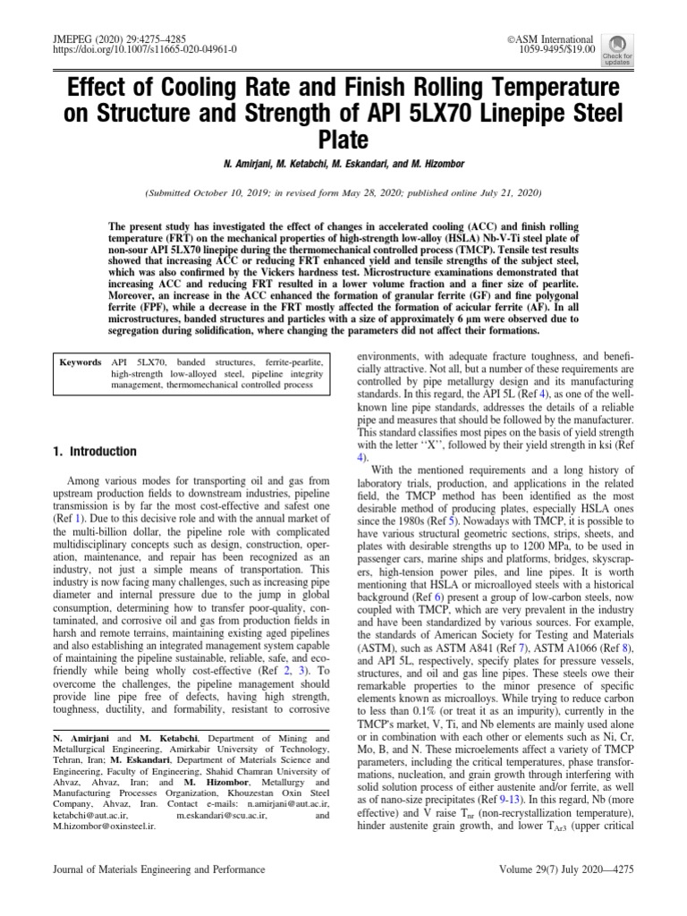 Effect of Cooling Rate and Finish Rolling Temperature On Structure and ...