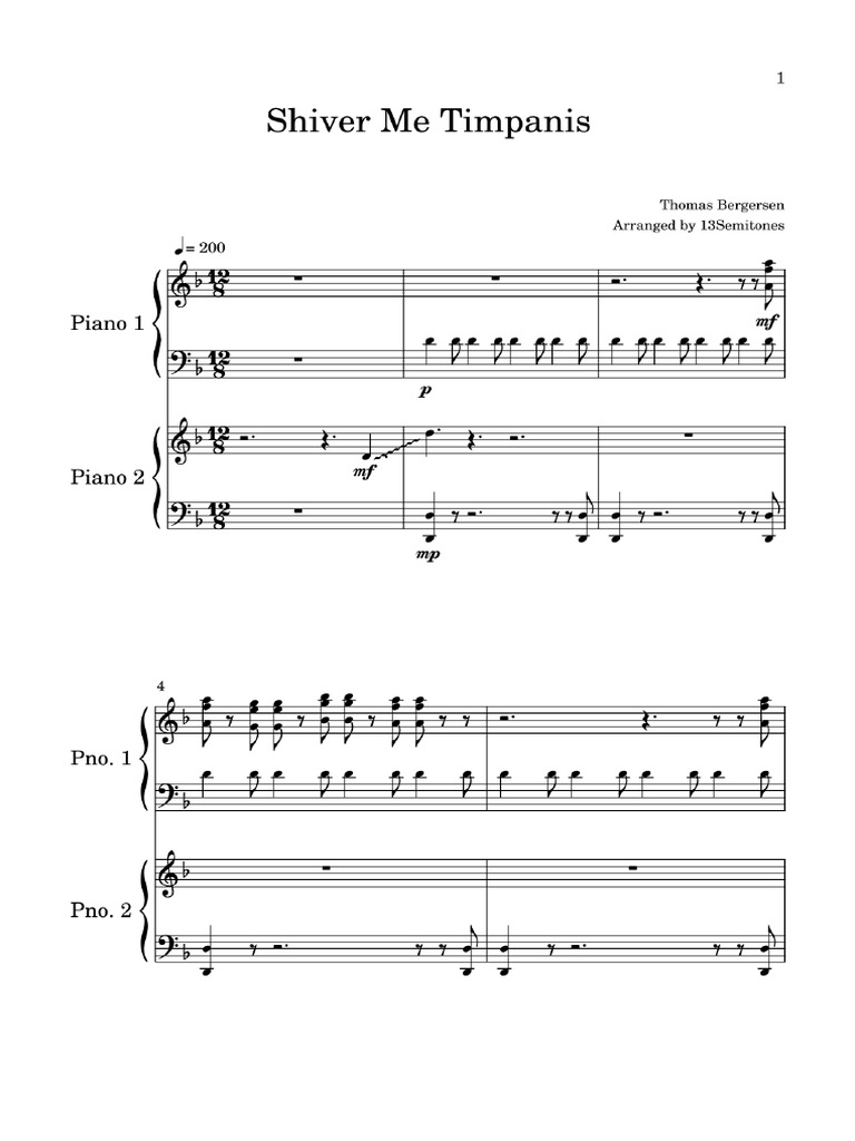 Thomas Bergersen - Shiver Me Timpanis (Piano Sheet) | PDF