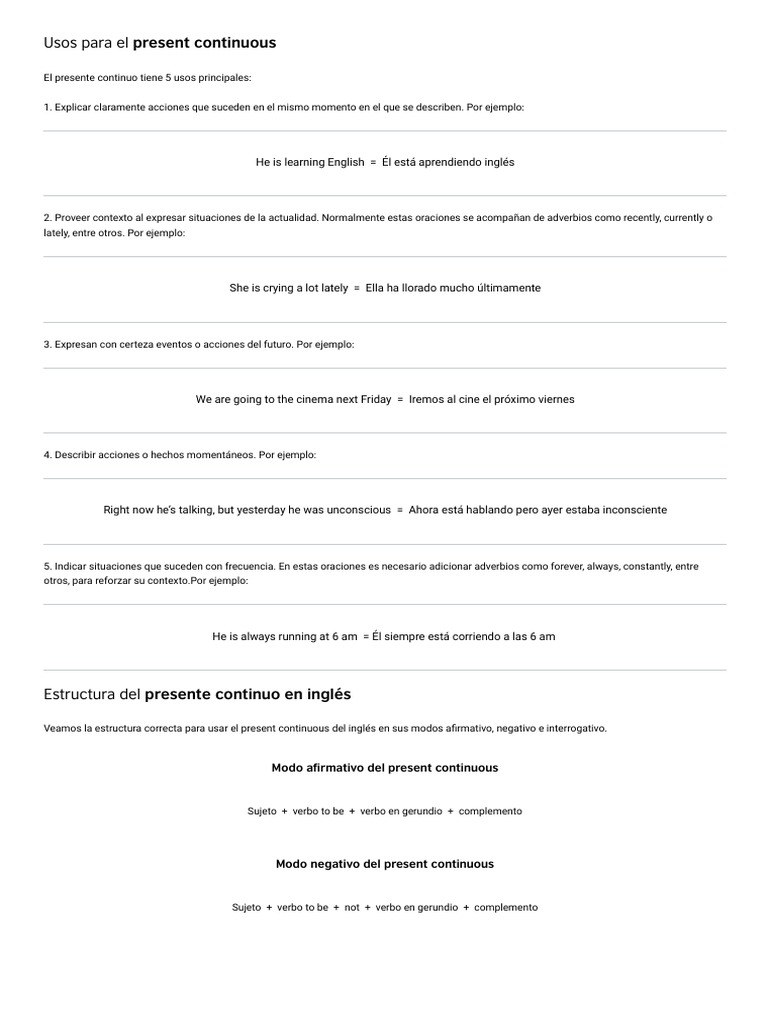 Estructura y usos del present continuous | PDF | Verbo | Gramática
