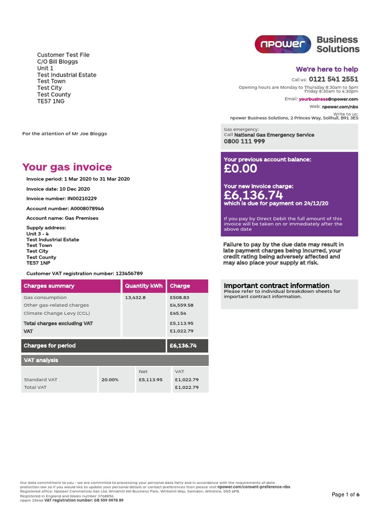 Gas Premises Invoice Example PDF