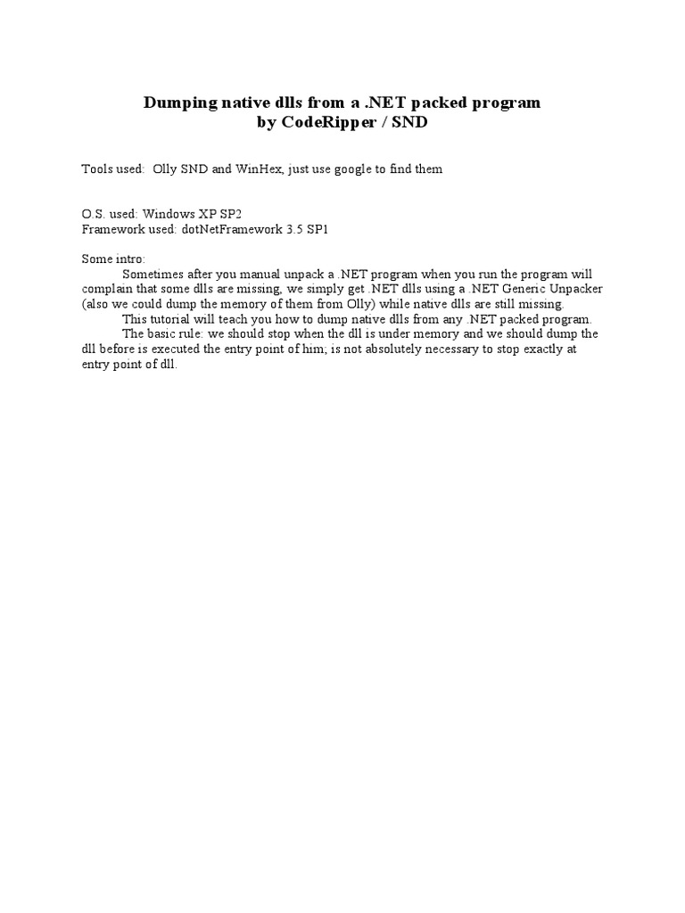 Dumping native dlls from a net packed program snd pdf