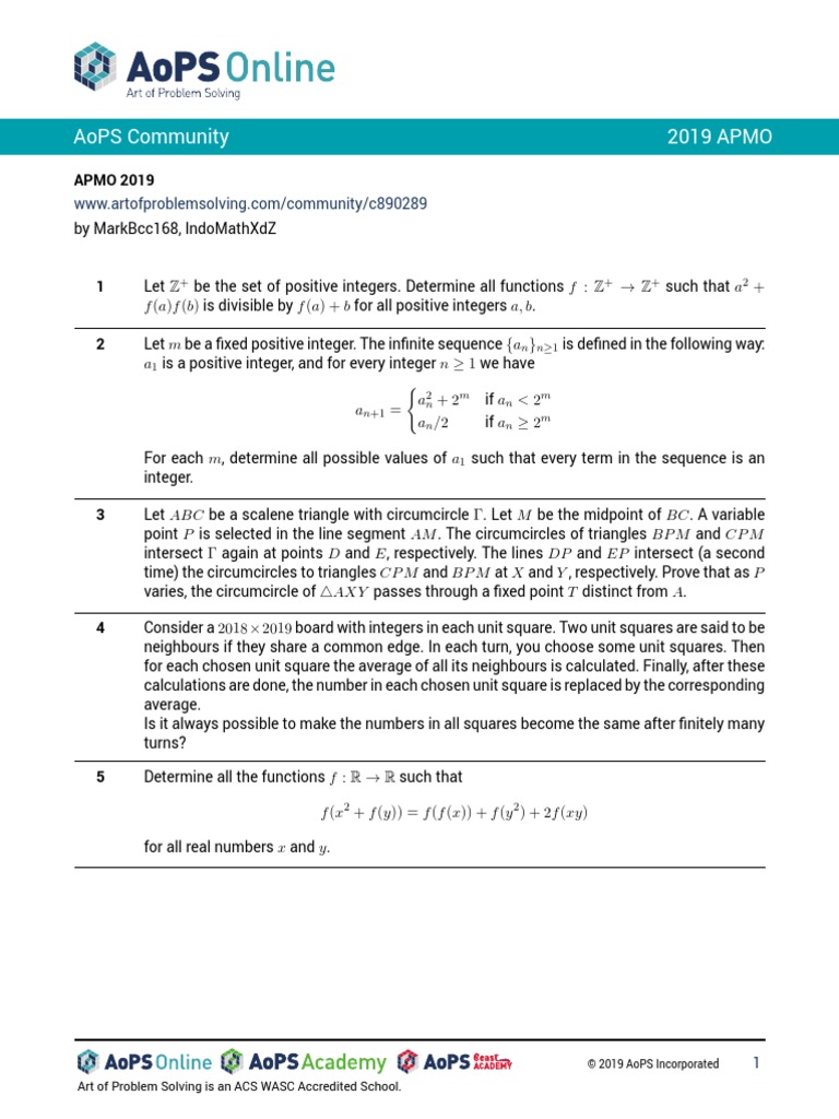 Aops Community 2019 Apmo PDF