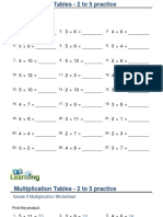 Grade 3 Multiplication Table 2to5 B