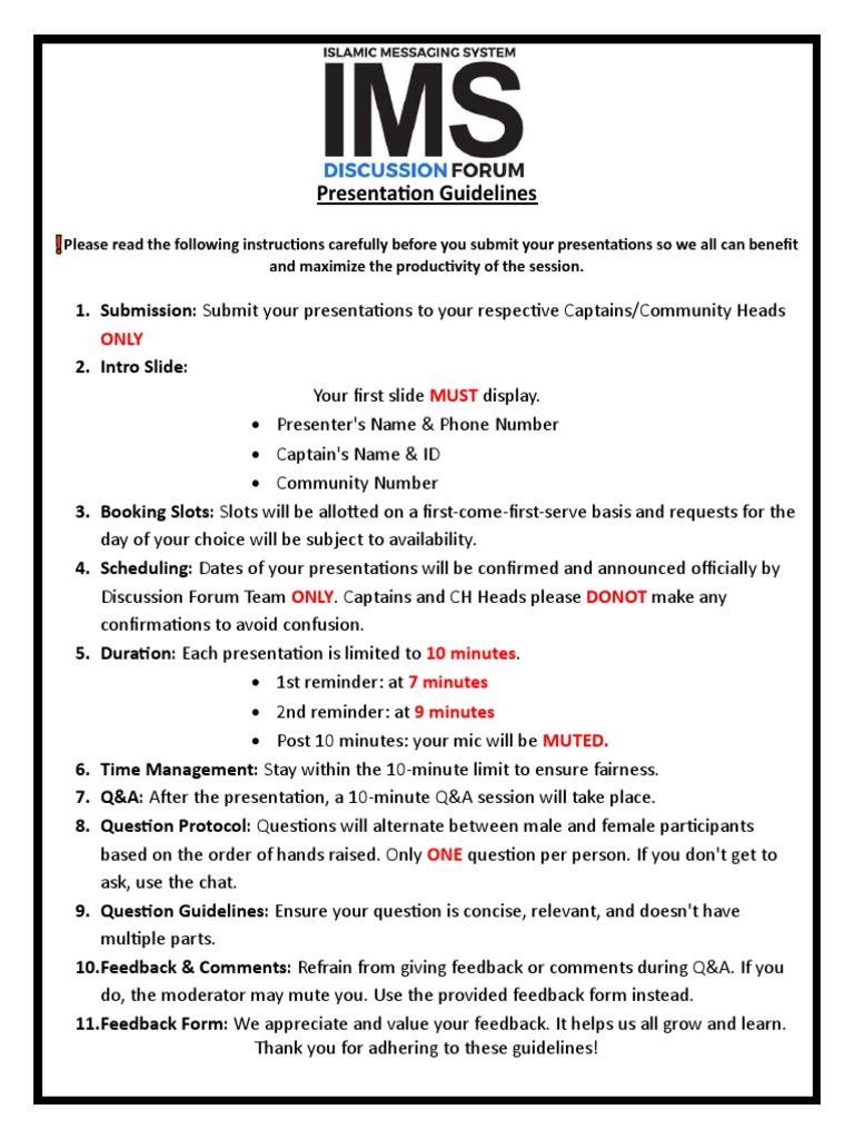 Discussion Forum Presentation Guidelines PDF